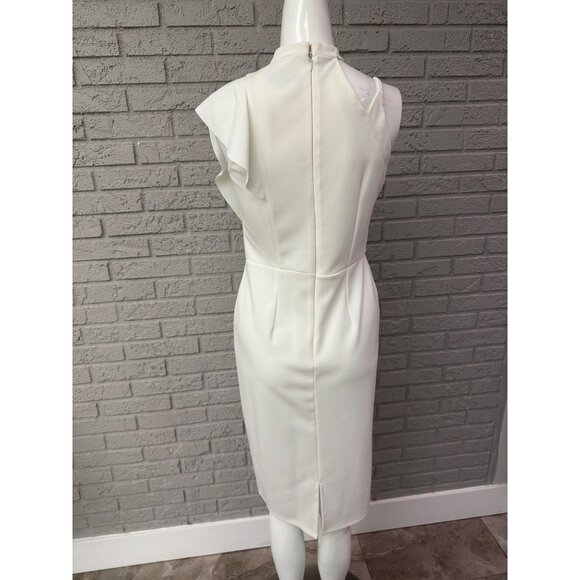 Topshop Women’s White Asymmetrical Ruffle Pencil Midi Dress Size 6 - Picture 5 of 9
